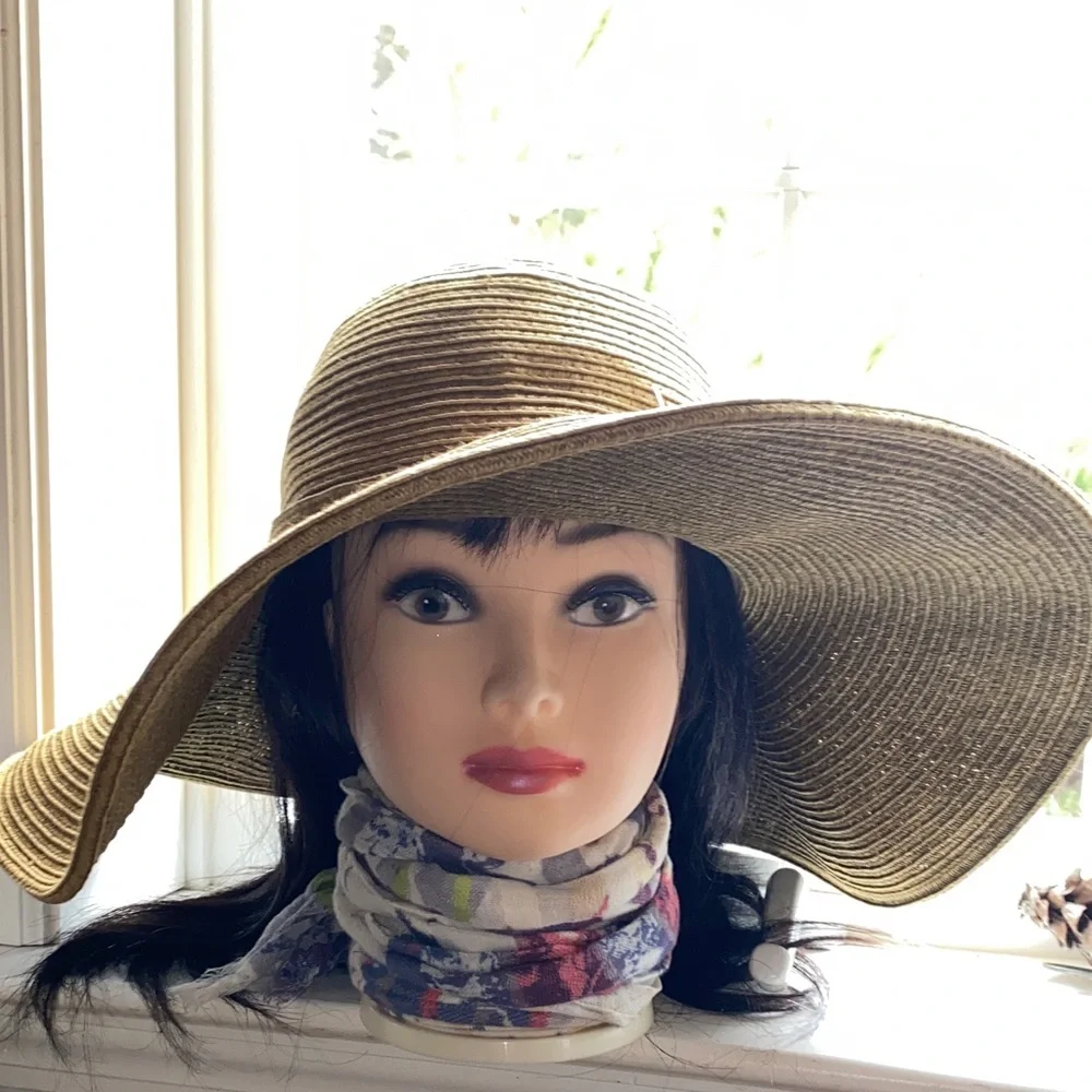 Scala Classic Golden-Brown Wide Brim Floppy Sun Hat with Ribbon Size OS